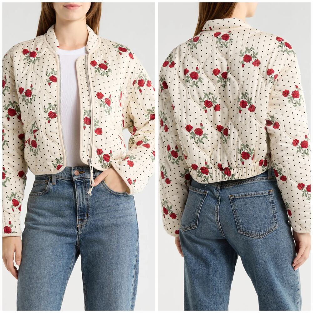 NEW Blank NYC Onion Quilted Jacket Budding Romance Floral